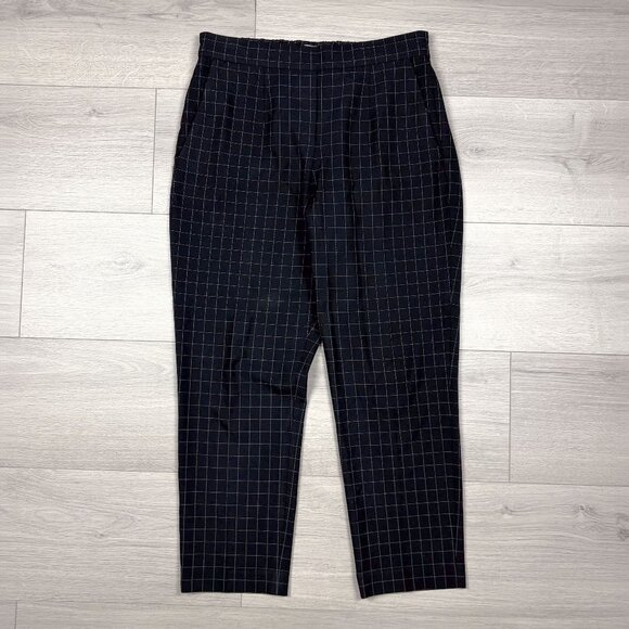 Aritzia Babaton Atelier Womens Navy Check Cropped Work Pants Size 6 - Picture 1 of 6
